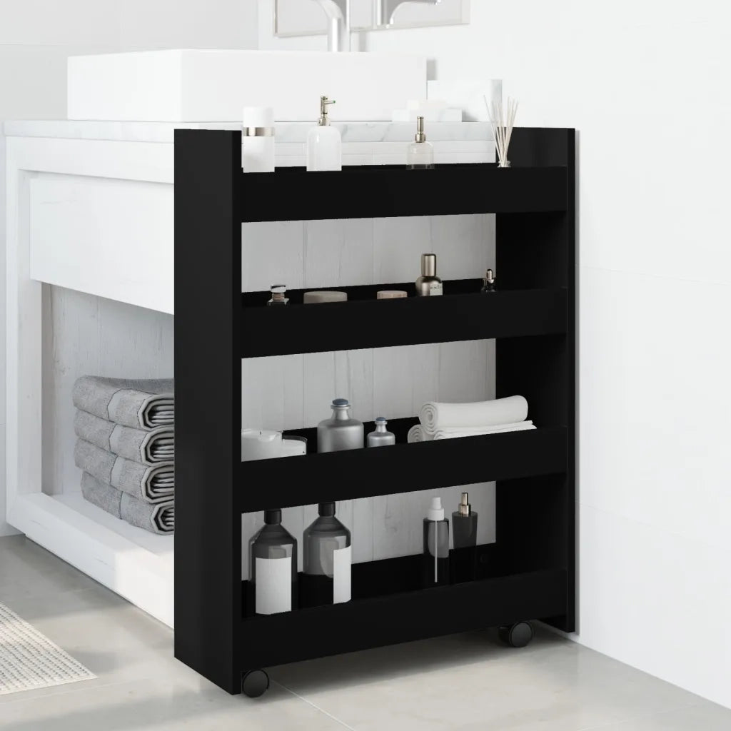 Carrello Portaoggetti Stretto a 4 Livelli Nero in Truciolato 855260