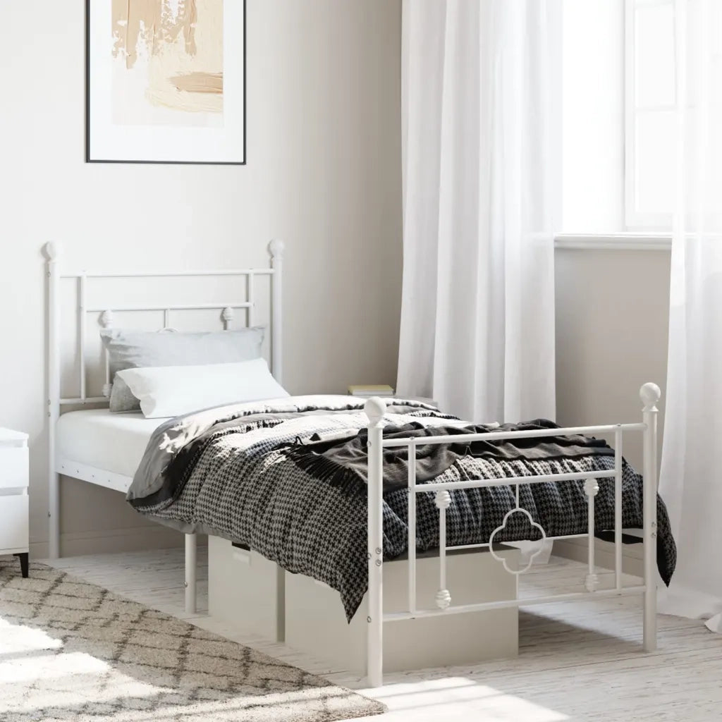 Giroletto con Testiera e Pediera-Struttura Letto Metallo Bianco 80x200 cm 551337