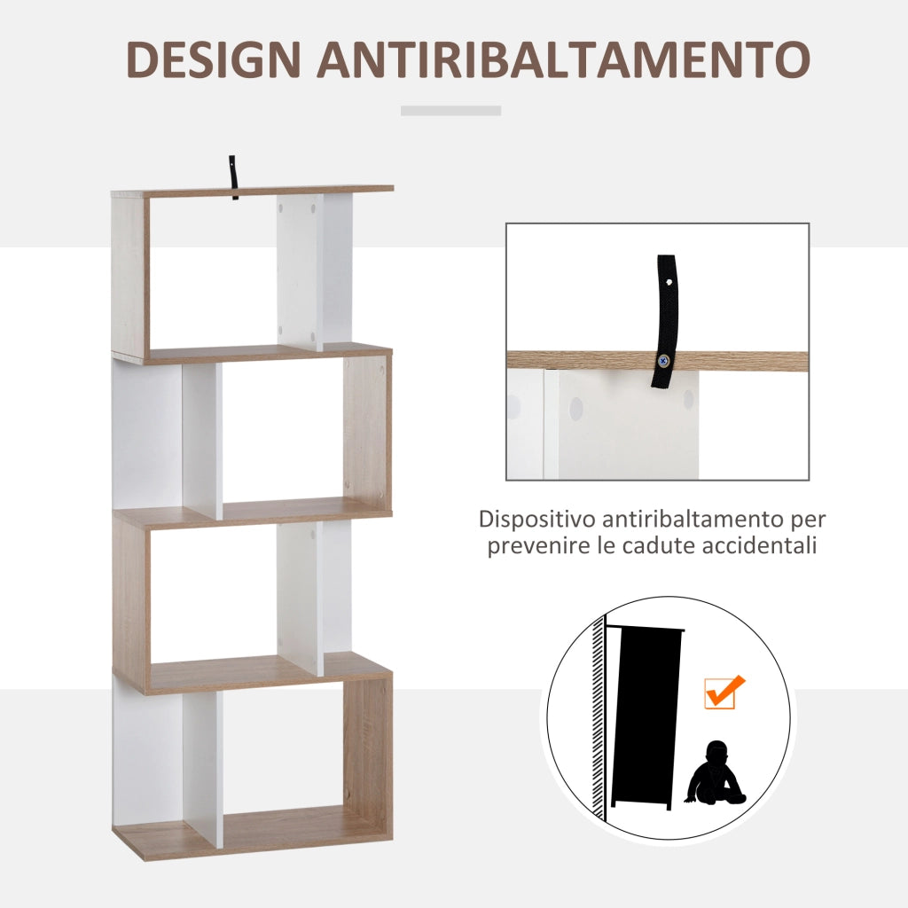 Libreria di Design Scaffale Ufficio Legno Moderna 4 Ripiani 60¡Á24¡Á148cm