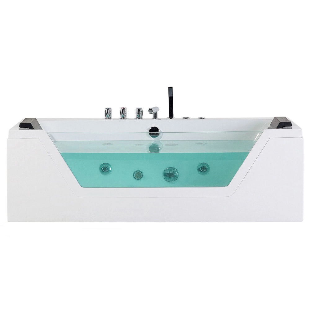 Punti Massaggio Bagno Bianco Argento con LED Sanitario Acrilico e Vetro Singolo 160 x 76 cm