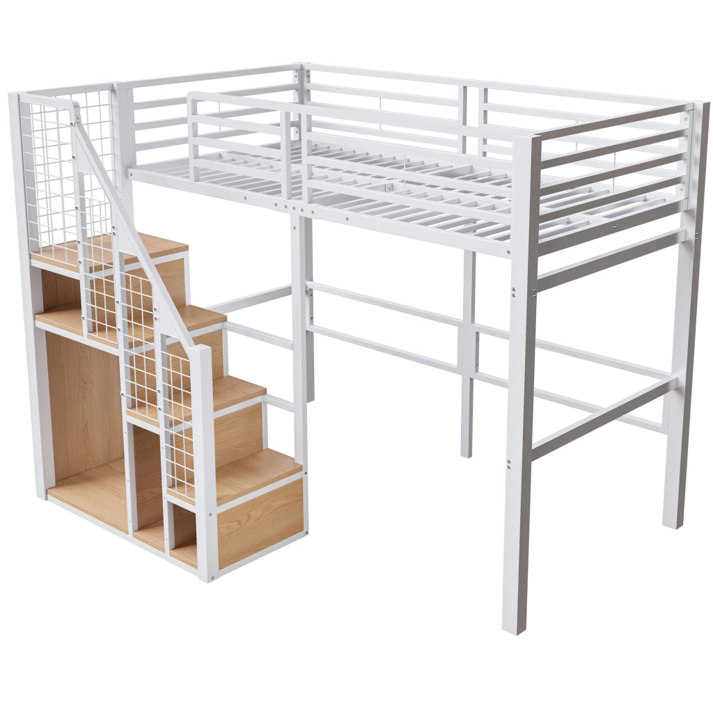 LETTO A CASTELLO 90x200 in metallo bianco con scala e vano inferiore