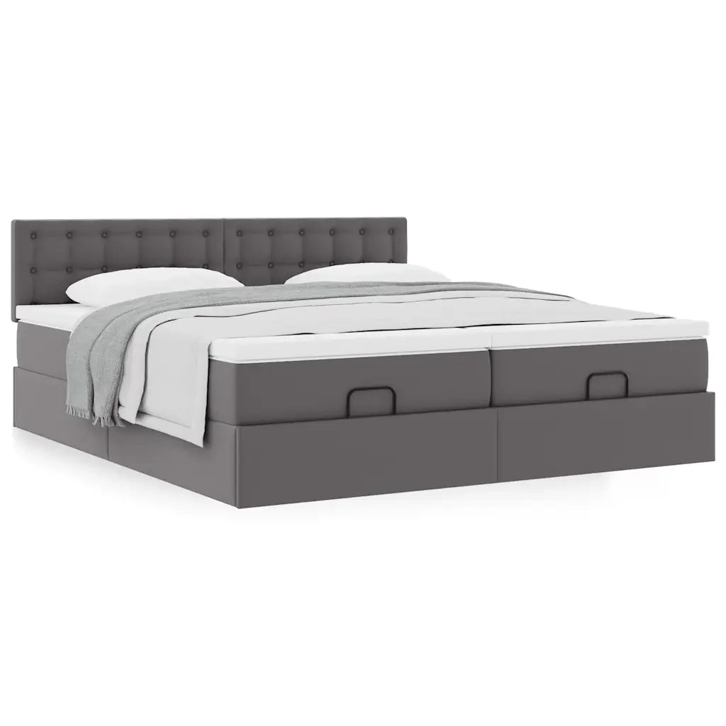 Struttura Letto Pouf con Materassi Grigio 160x200 cm Similpelle 3311954