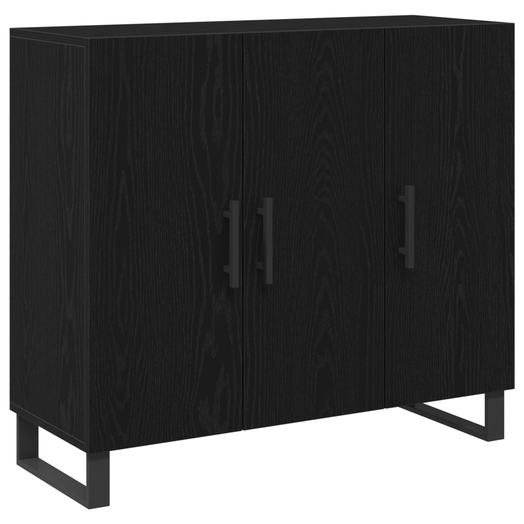 Sideboard  con 3 porte in rovere nero 90x34x80 cm in legno ingegnerizzato