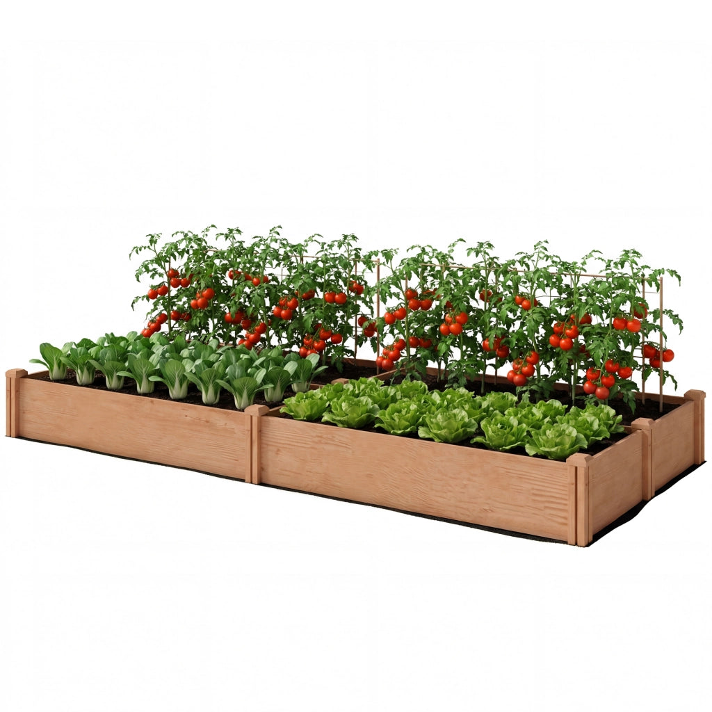 Letto da Giardino in Legno con 4 Zone di Coltivazione ¨C Zephmum ¨C 234x109x25cm Marrone Chiaro