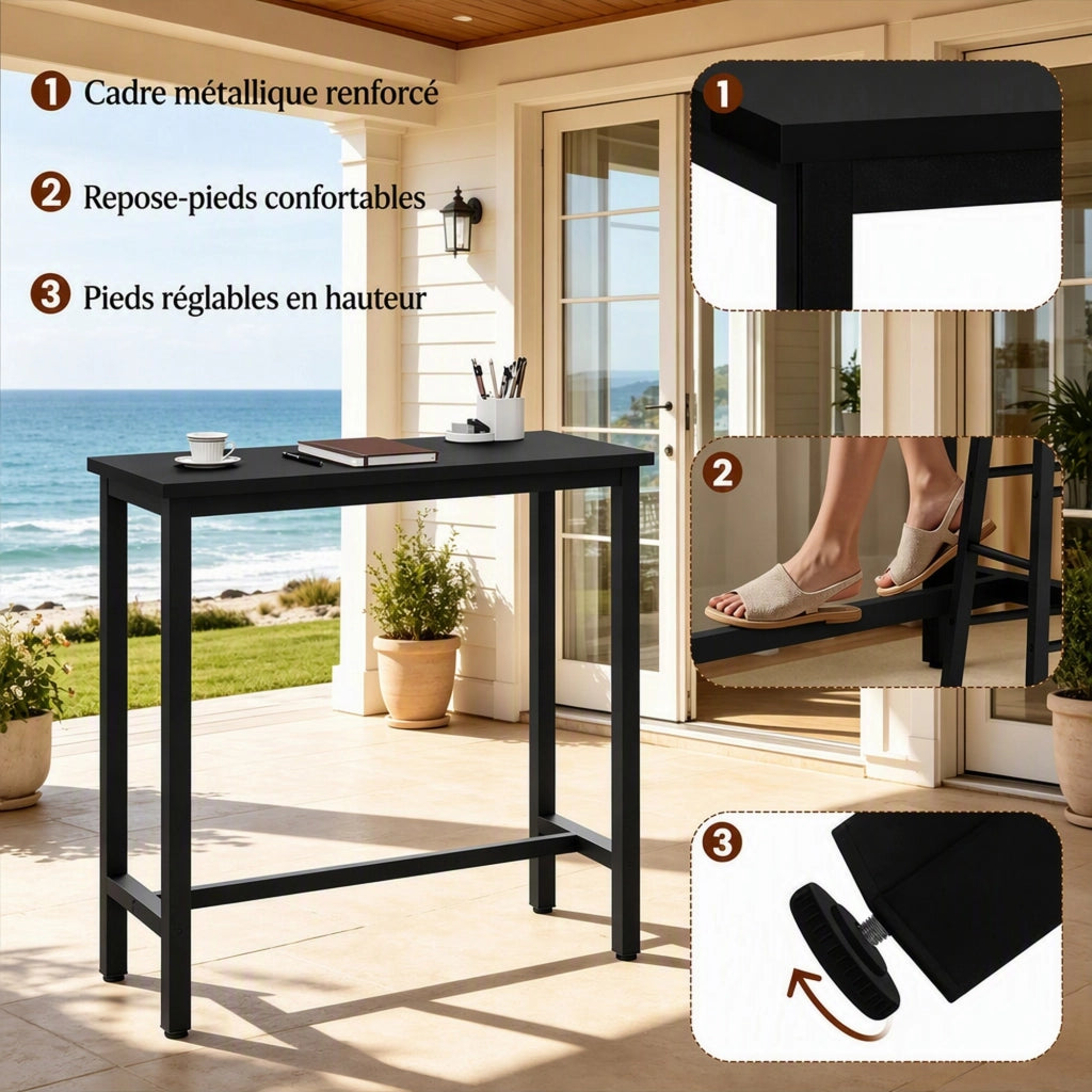 Tavolo da pranzo con traversa e piedini regolabili - per cucina - in metallo e legno - 100 x 40 x 100 cm - nero