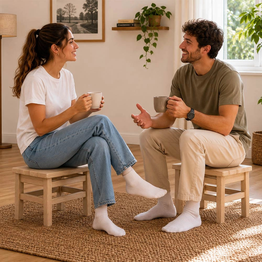 Set di 2 sgabelli bassi sgabellini panche poggiapiedi seduta in legno naturale
