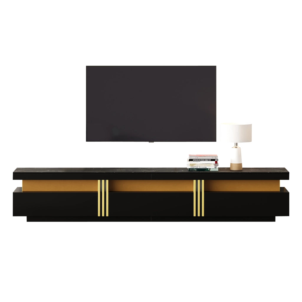 Cassettiera TV nera in truciolato lunga 200 cm