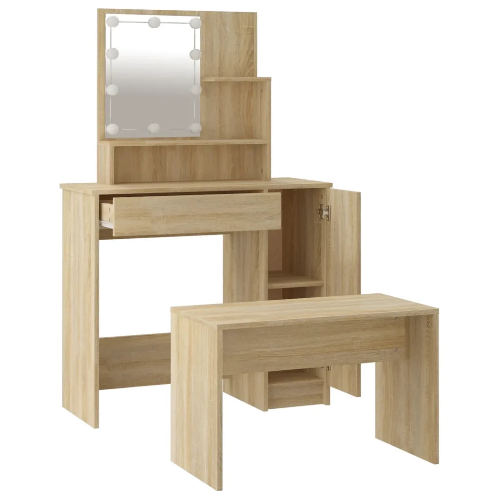 Set Tavolo da Toeletta con LED Rovere Sonoma Legno Multistrato 3114117