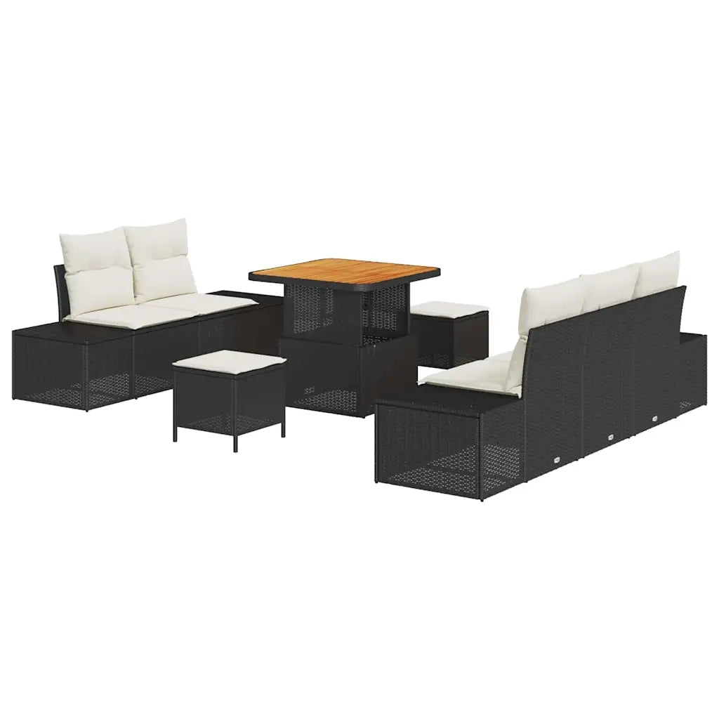 Set Divano da Giardino con cuscino 8 pcs Nero Poly Rattan