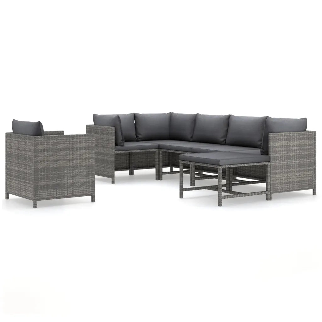 Set Divani da Giardino 7 pz con Cuscini in Polyrattan Grigio cod mxl 41845
