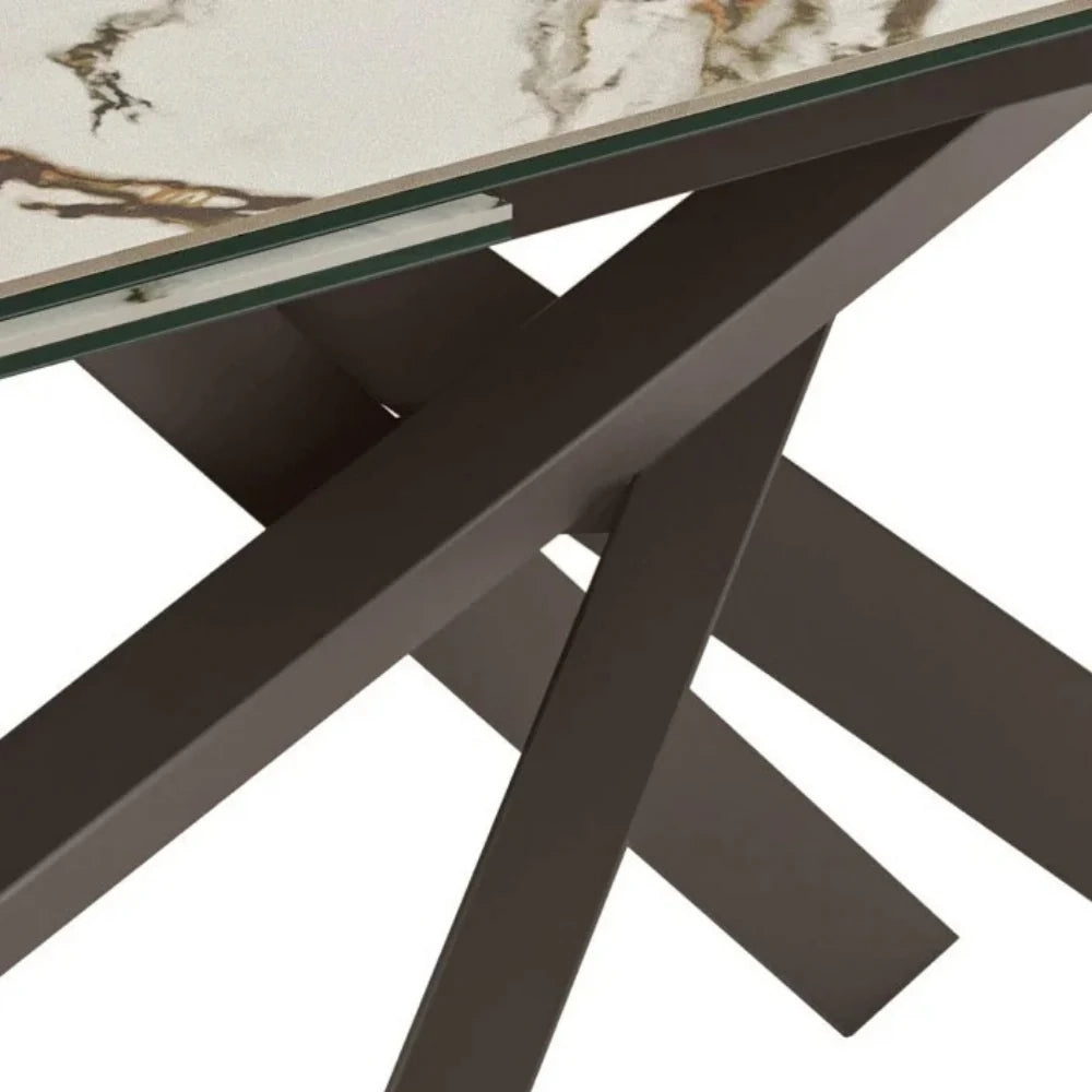 Tavolo da pranzo allungabile in ceramica su vetro effetto marmo calacatta Hover 160-240x90 cm fino a 10 posti | Duzzle
