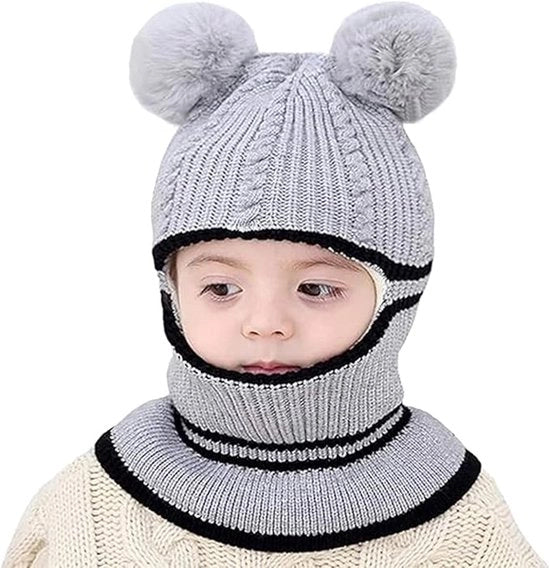 Bambino cappello di pelliccia, cappello da neonato, cappello per bambini, cappello caldo e accattivante, cappello con pompon, cappello di lana per bambini, ragazze e ragazzi (grigio)