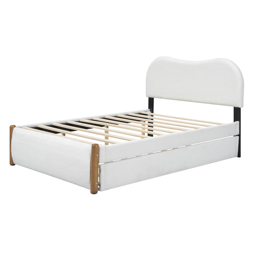 LETTO 140x200 cm con letto estraibile laterale Bianco in Plush e MDF