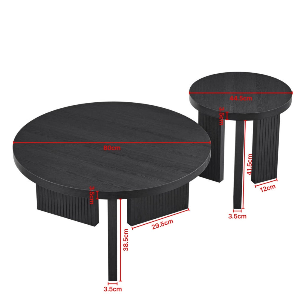 Set di 2 tavolini da caffè rotondi neri in MDF