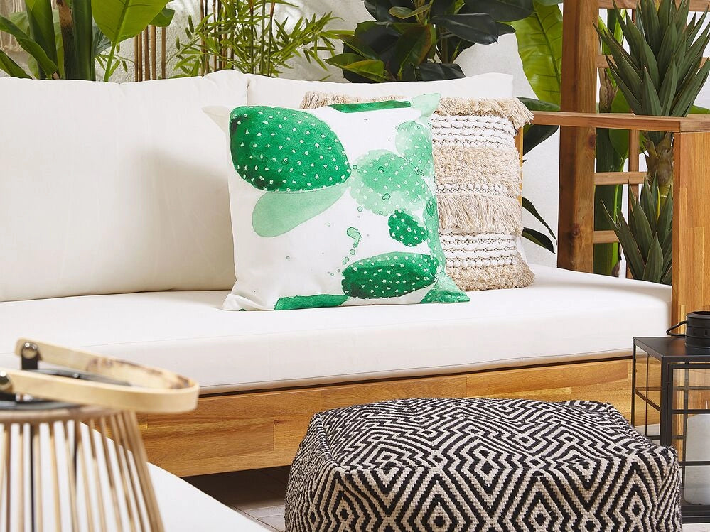 Set di 2 cuscini da giardino in poliestere verde motivo cactus 45 x 45 cm resistente all'acqua