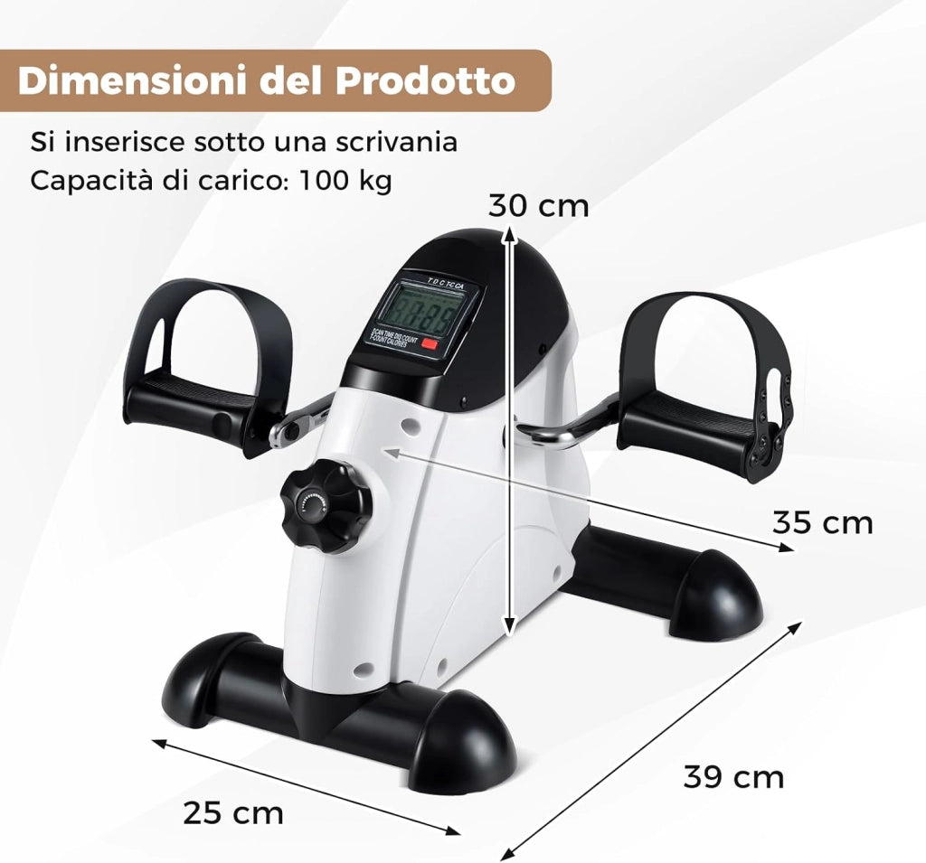 Mini Cyclette, Macchina Portatile per Pedaliere Braccia e Gambe con Display LCD, Cyclette sotto Scrivania da Interno per Allenamento, Portata 100 kg