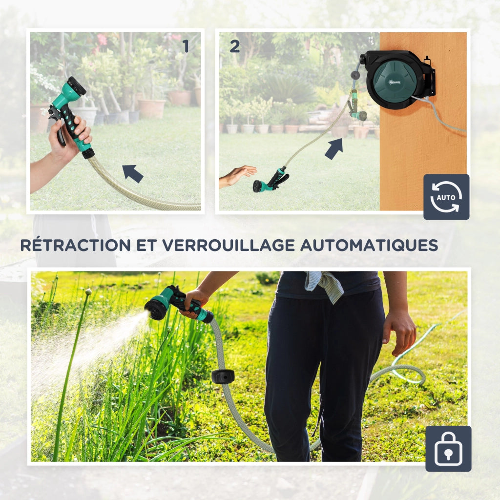 Avvolgitubo da Parete Automatico 30m ¨C Xylo ¨C Verde ?15mm Retrattile per Giardino