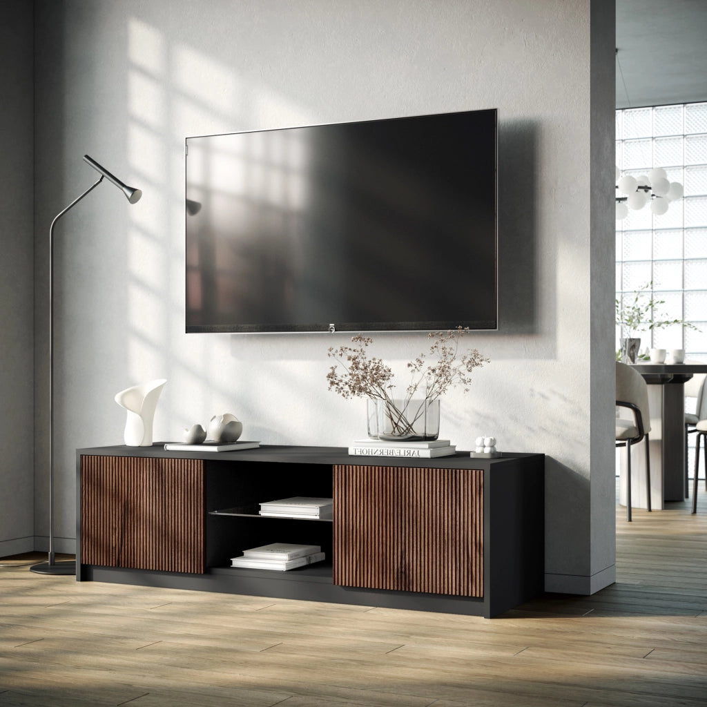 Porta TV BUDAPEST nero/rovere rio