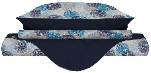 Copripiumino 1 Piazza e Mezzo Double Face con Federe Stampato Soffioni Blu