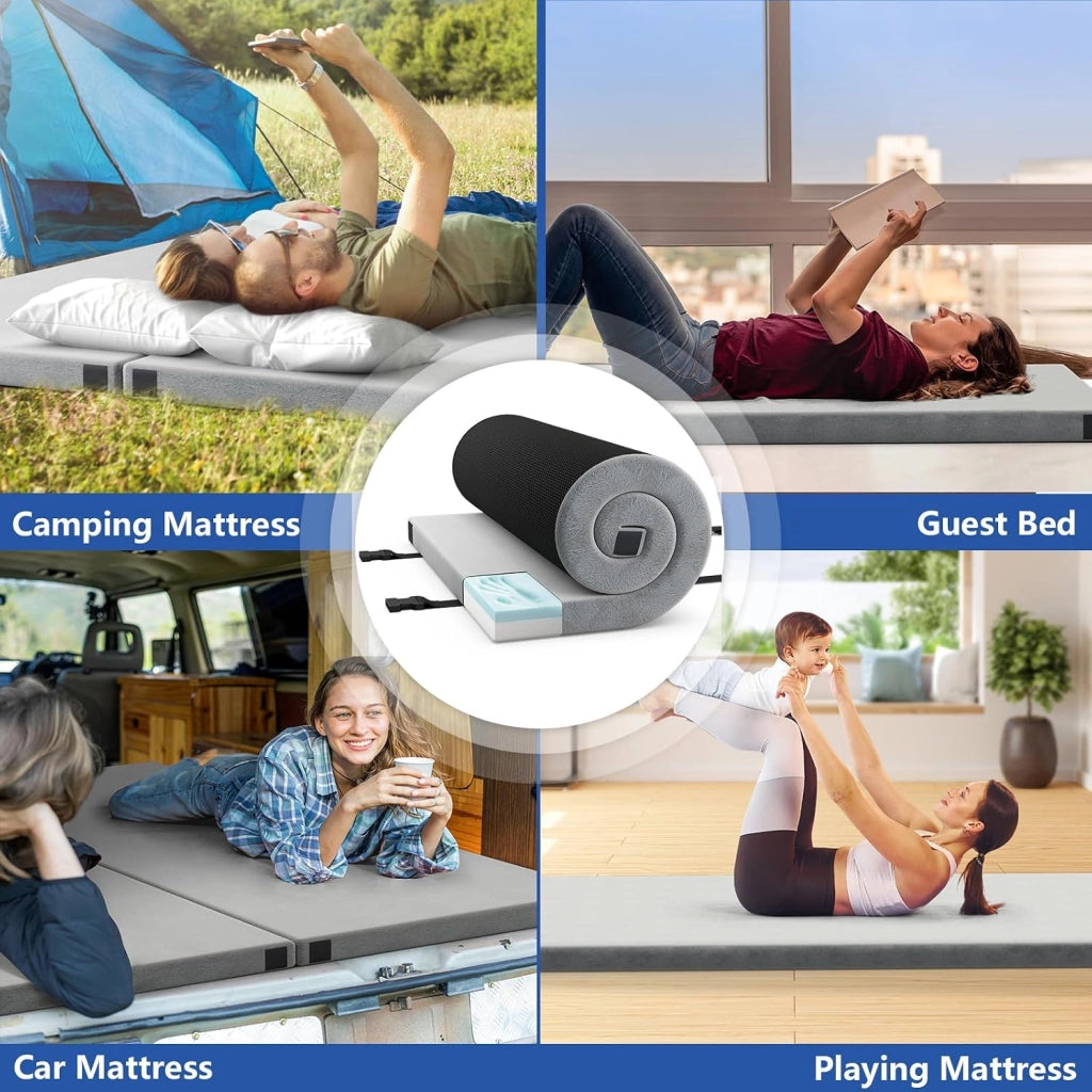 Materasso pieghevole per 1/2 persone, materasso da campeggio portatile in memory foam, morbido e confortevole, superficie impermeabile, per campeggio, auto, viaggi