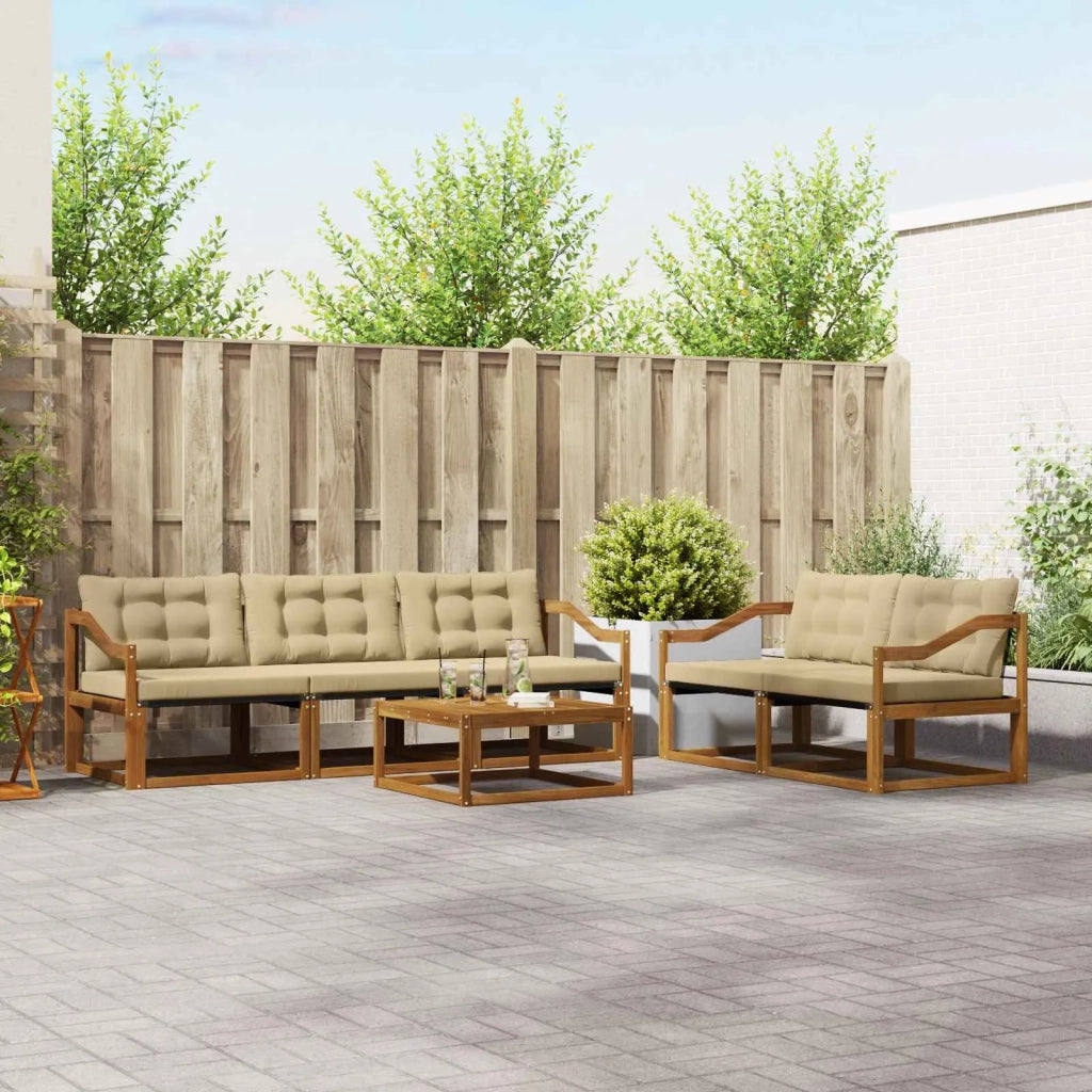 Set di divani da esterno con cuscino 6 pcs Naturale e Beige