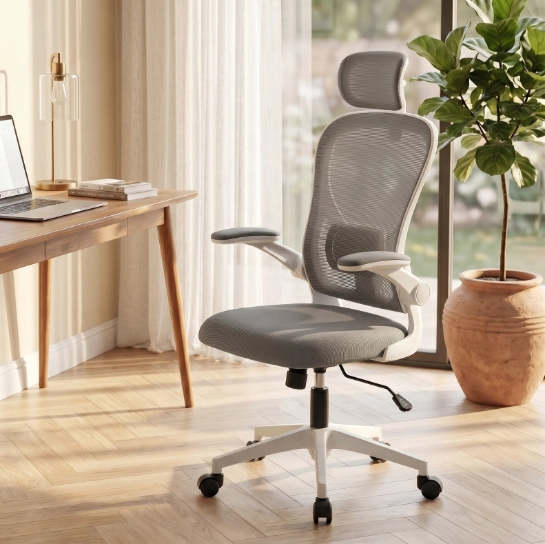 Sedia da Ufficio Ergonomica Grigia con Supporto Lombare Regolabile