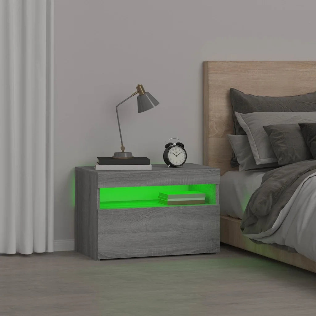 Comodino con Luci LED Grigio Sonoma 60x35x40 cm 3152828
