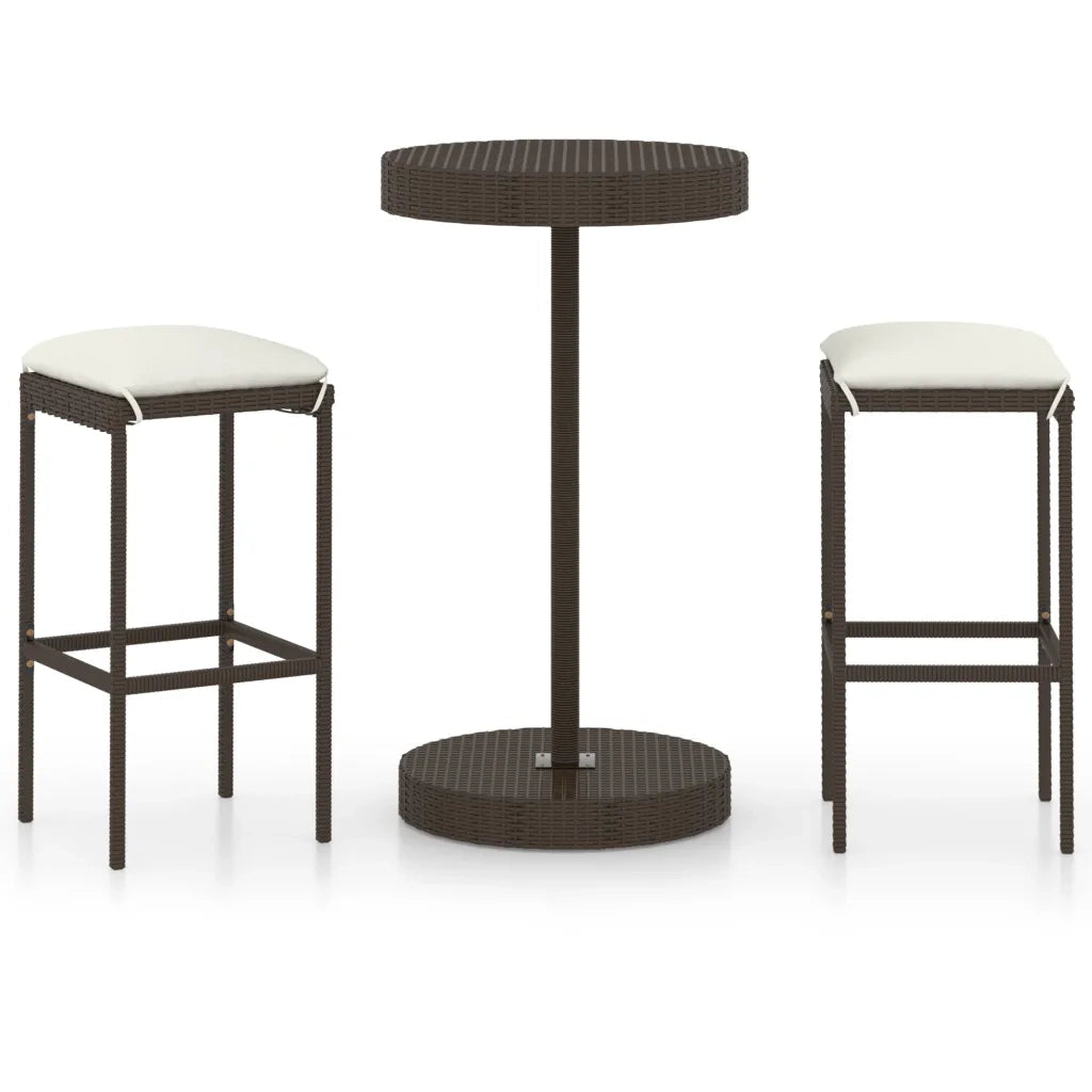 Set Bar da Giardino 3 pz | Set Salotto da Giardino con Cuscini in Polyrattan Marrone