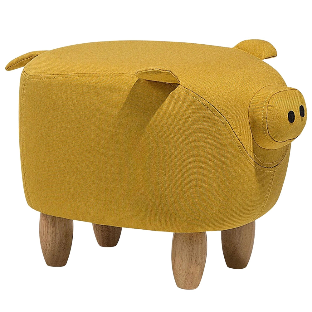 Sgabello per bambini Animale Maialino in tessuto giallo Gambe in legno Poggiapiedi per scuola materna
