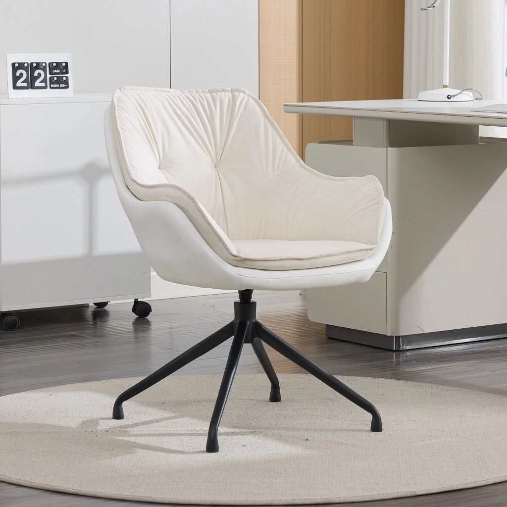 Sedia girevole in similpelle con seduta ergonomica e base metallica beige per soggiorno camera da letto e ufficio