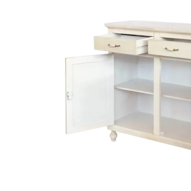 Credenza 4 porte 4 cassetti legno shabby bianco anticato maniglia porcellana 196x45x98 - Mobili 2G