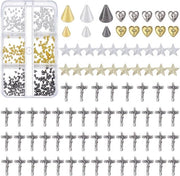 Arte di Punta Goth per Unghie | Croce del Cuore in Argento e Oro | Spine di Diamante per Unghie | Rivetti per Unghie Leggeri | Accessori per Donne
