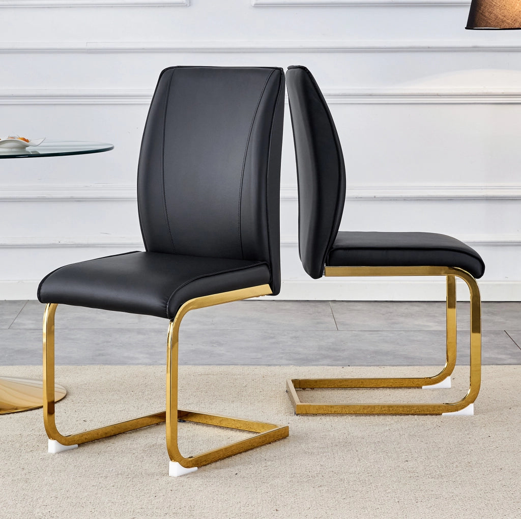 Set di 2 sedie da pranzo nere con seduta in pelle PU e gambe metalliche dorate
