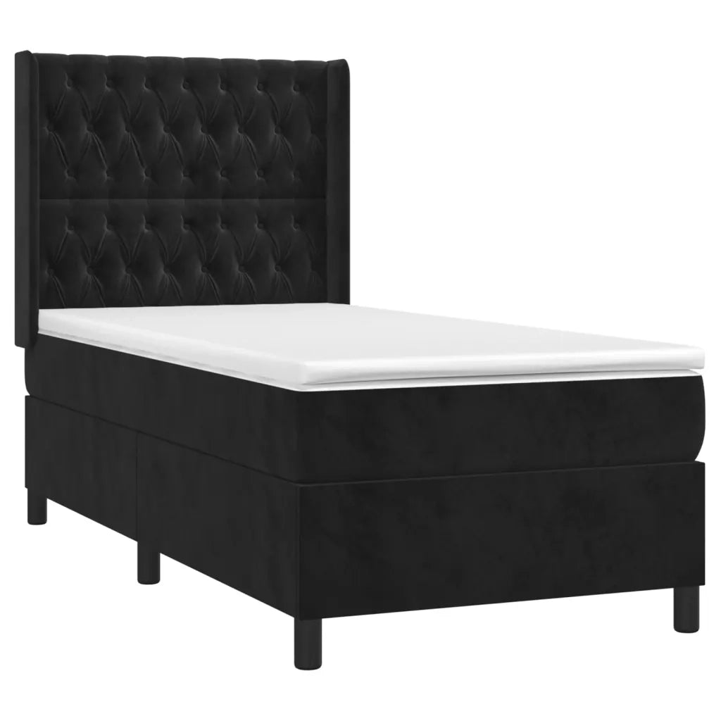 Letto a Molle con Materasso e LED Nero 100x200 cm in Velluto 3139729