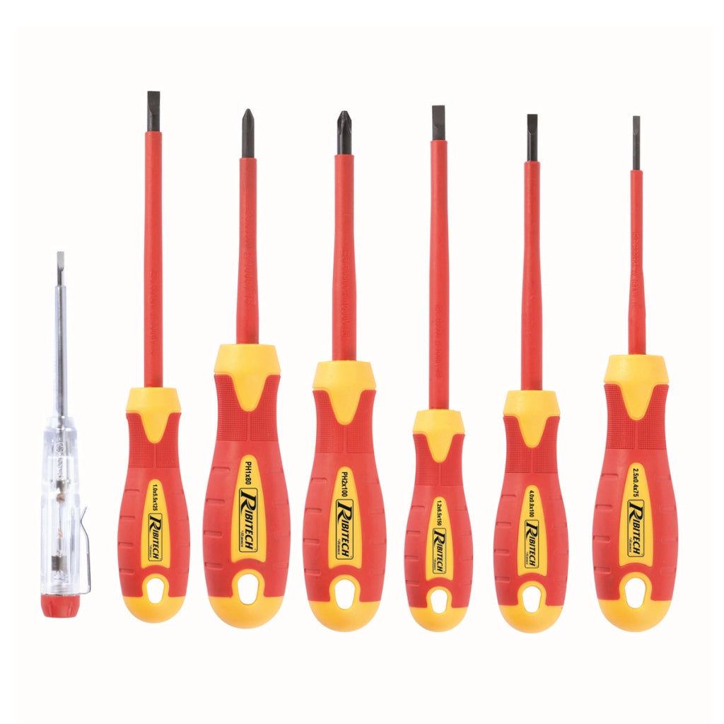 SET DI 7 CACCIAVITI DA ELETTRICISTA- 2,5 - 4 - 5,5 - 6,5 - PH1 PH2- RIBIM- pezzi 1