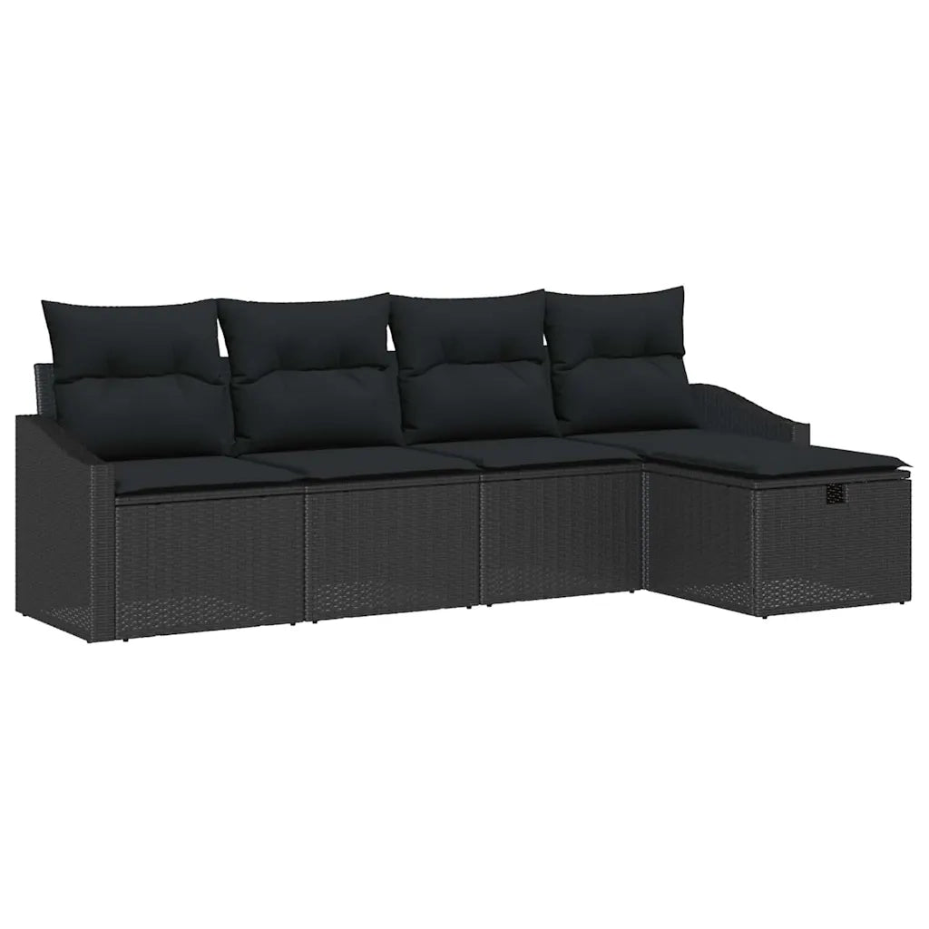 Set di divani con cuscino 5 pcs Nero polyrattan