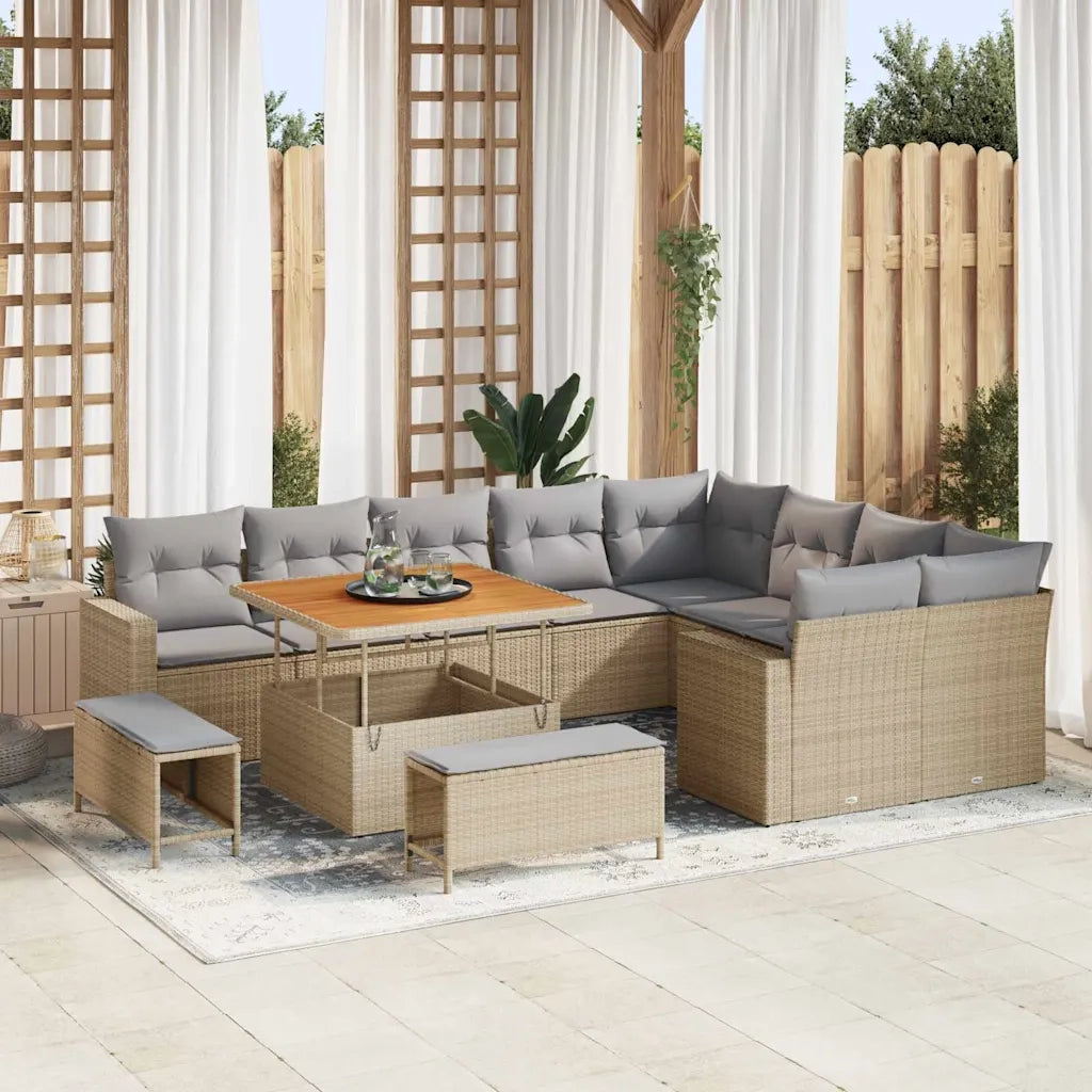 Set Divano da Giardino 13 pcs Beige e Grigio Chiaro polyrattan
