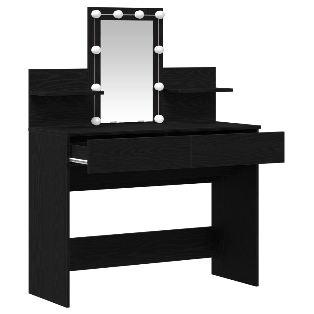 Tavolo da trucco con LED Nero Rovere 100x40x130 cm