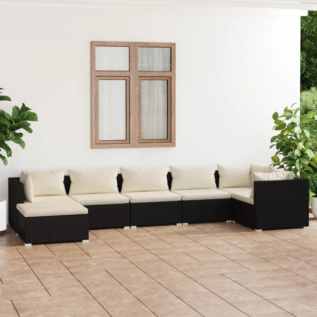 Set Divani da Giardino 7 pz con Cuscini in Polyrattan Nero cod mxl 41193