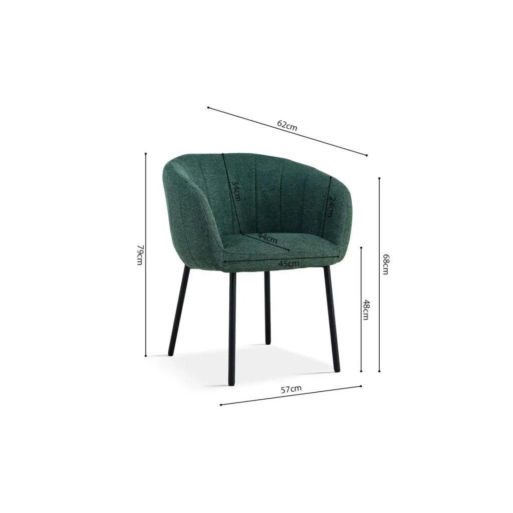 Sedia SEVILLA – Tessuto verde – Piedi in metallo nero – H79 x L57 x P62 cm