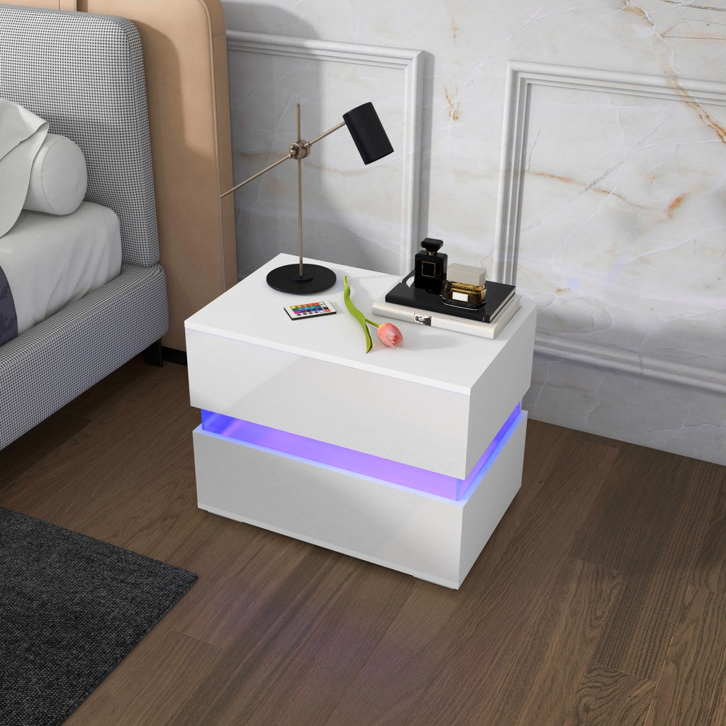 Comodino LED RGB con 2 cassetti ¨C Xylo ¨C Bianco 60x39x47cm