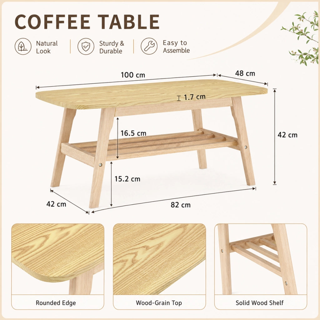 Tavolino da salotto con vano portaoggetti a 2 livelli; struttura robusta in legno; stile moderno 110 × 58 × 19 cm