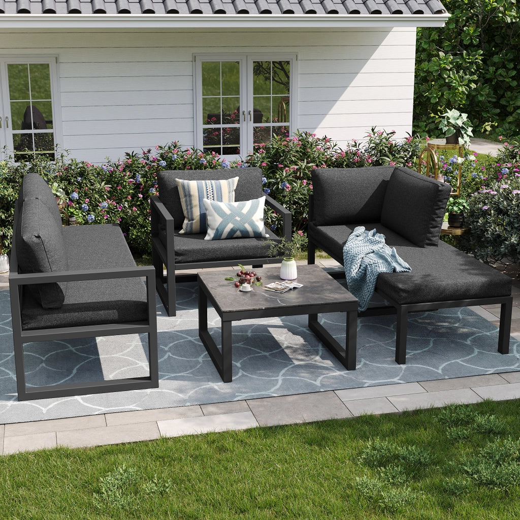 Set mobili giardino corda: salotto + Divanooo angolare; ferro zincato; piedini regolabili; cuscini inclusi