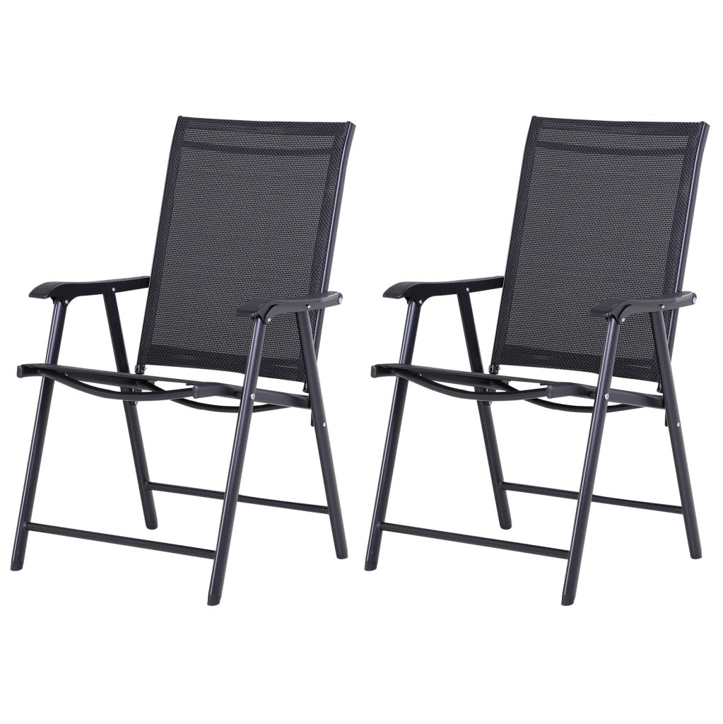Set 2 sedie da campeggio pieghevoli con braccioli 58x64x94 cm; nero
