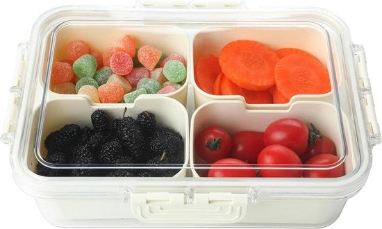 Contenitore per Snack Multifunzionale con Coperchio e Quattro Compartimenti per Snack Freschi