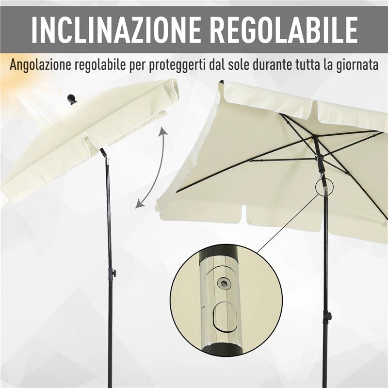 OMBRELLONE PARASOLE RETTANGOLARE CON PALO INCLINABILE CREMA