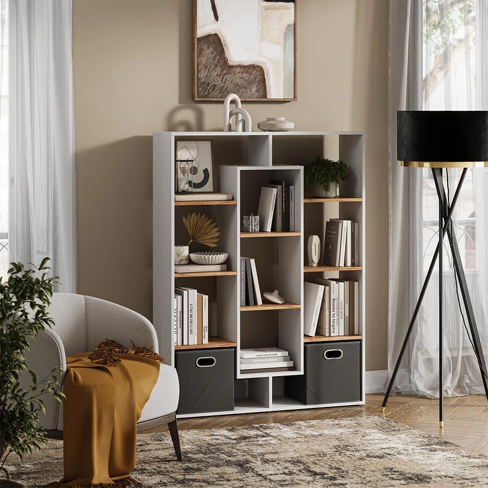 Scaffale, Rovere bianco/dorato, 107.2 x 143 cm, utilizzabile per la separazione degli spazi e per una conservazione flessibile