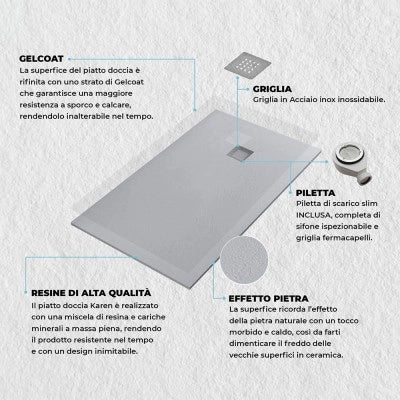 Piatto doccia 70x100 marmo resina Karen grigio effetto pietra
