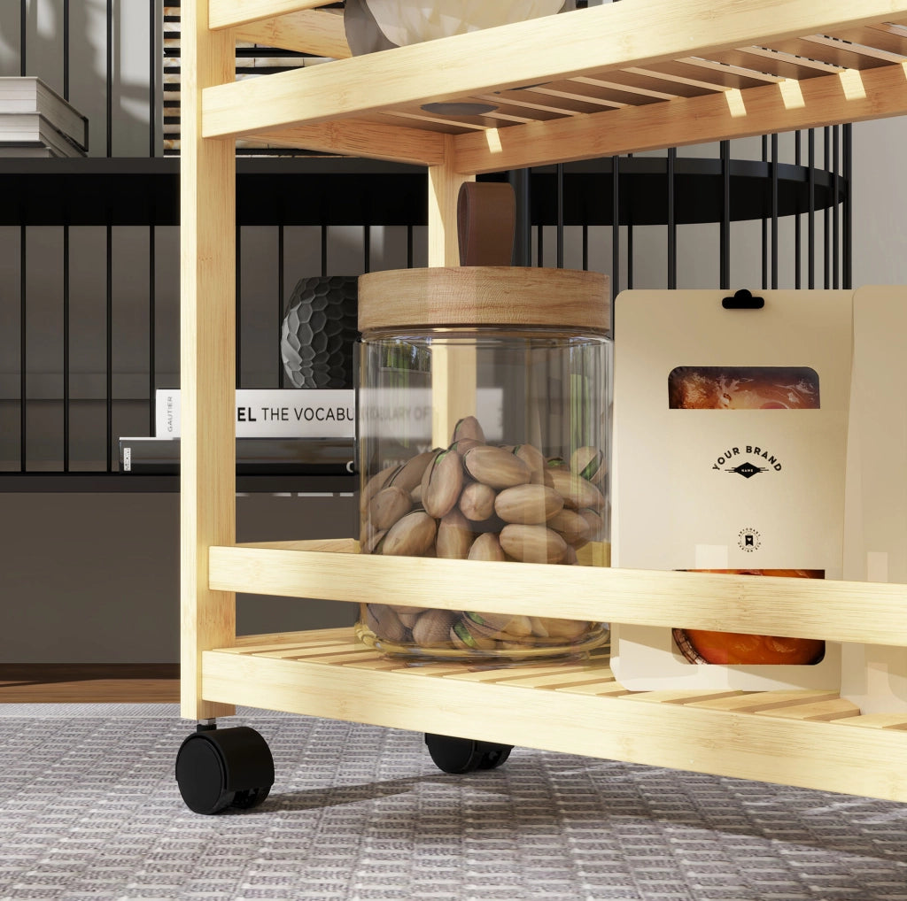 Carrello da cucina 55x20x75 cm naturale – 3 livelli, con ruote