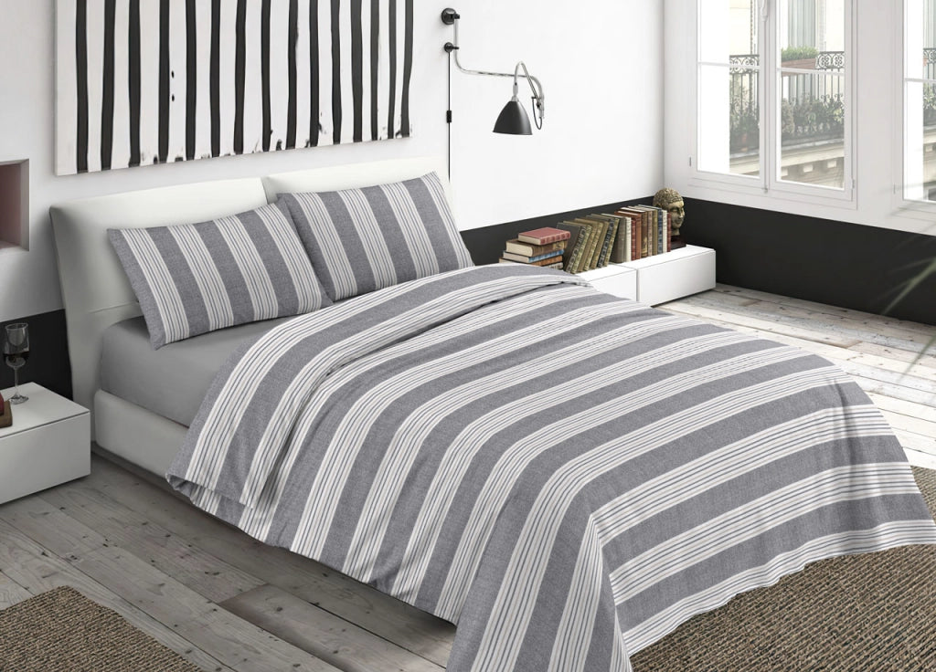 Sacco Copripiumino Piumone Letto In 100% Cotone Made Italy Vari Disegni RP - 1 Piazza - Righine Grigio